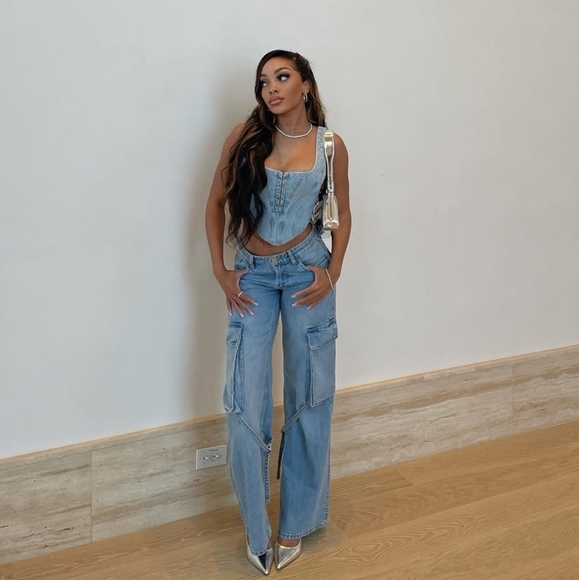 ZARA CARGO JEANS BLUE SIZE 12 - Picture 6 of 13